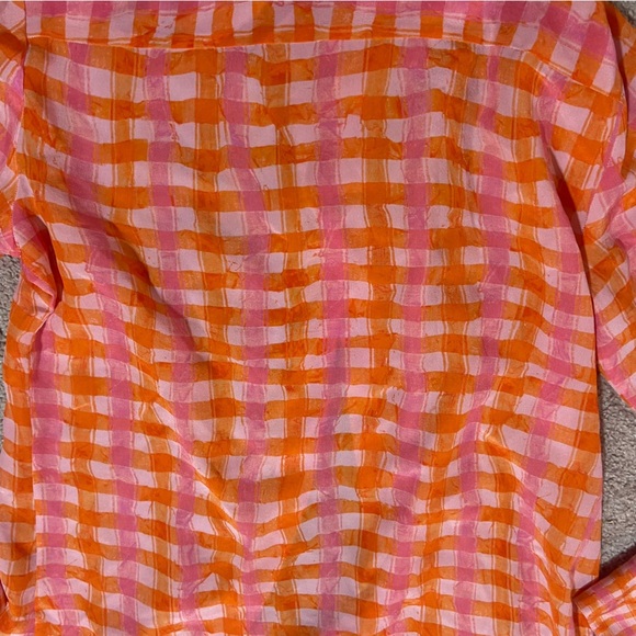Altuzarra Constintina Gingham Plaid 100% Silk Button Front Top Sz 38 - Picture 6 of 8